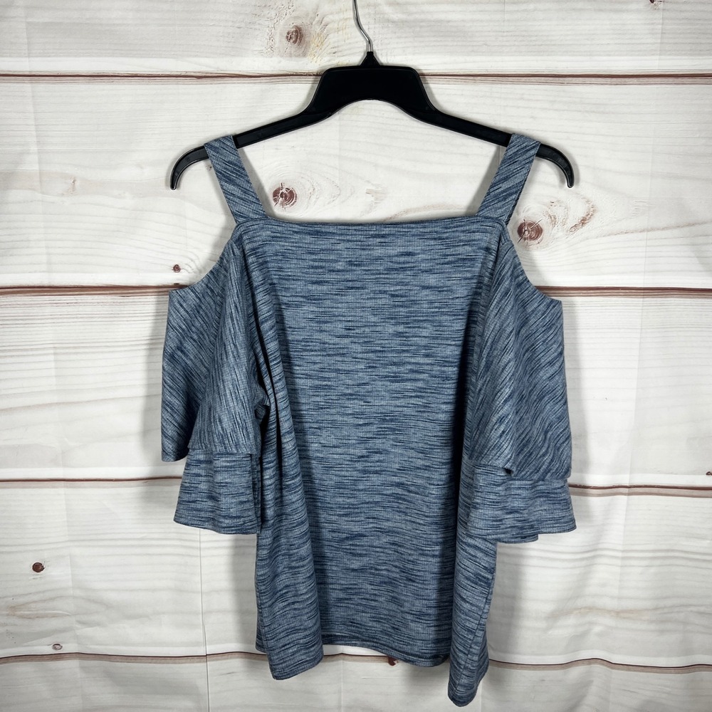 Cold Shoulder Ruffle Tank Top - Blue - Picture 8 of 9